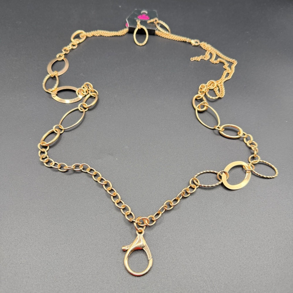 Paparazzi Gold Tone Chain Necklace & Textured Oval Hoop Earrings Jewelry Set